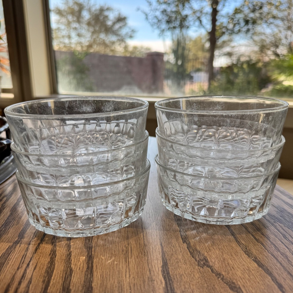 Set of 6 Vintage Arcoroc France Louvre Glass Bowls Clear Stackable 4.5" Dessert